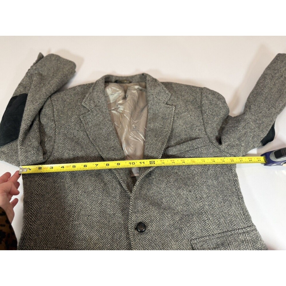 Vintage Haggar Imperial Herringbone Wool Blazer Elbow Patches USA - Picture 6 of 16